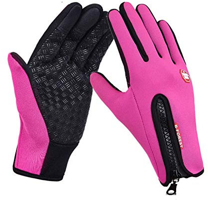 Elonglin Handschuhe Unisex Sport Fahrrad Handschuhe Winter Herbst Verstellbar Wasserdicht Touchscreen Handschuhe Winddicht Thermo Silikon Anti-Rutsch für Outedoor Sport M Silikon Pink