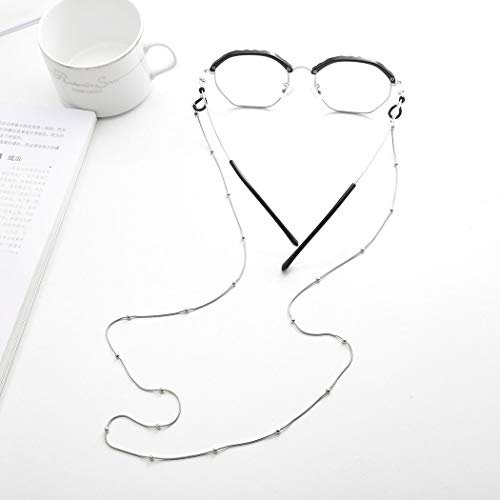 Yienate Bohemia Damen Brillenketten mit Schlangenknochen Kupferperlen Brillen-Zubehör Brillen-Halter – Brillenband-Halter – Sonnenbrillen-Halteband (Silber)