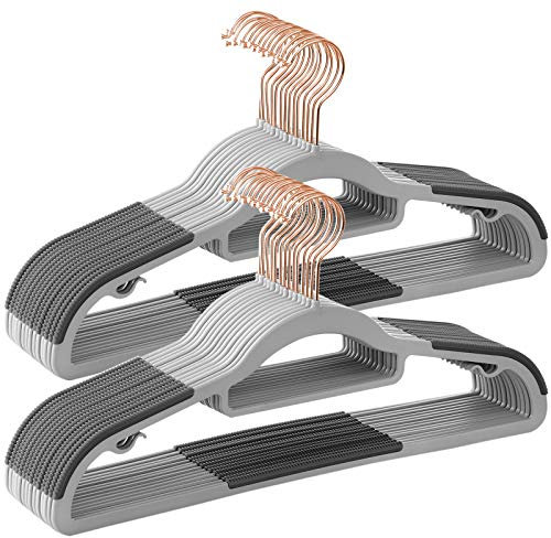SONGMICS Kleiderbügel 30er Set, Bügel aus Kunststoff, rutschfest, platzsparend, Dicke 0,5 cm, 42 cm lang, um 360° drehbarer Haken in Roségold, hellgrau-dunkelgrau CRP020G01
