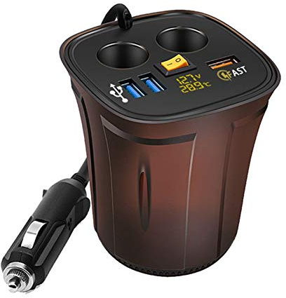 Zigarettenanzünder USB Ladegerät, Asudaro 12V 8A Auto USB Steckdose KFZ 3 USB Steckdose LED Voltmeter/Schalter/Temperatur/Zigarettenanzünder Adapter für Auto Motorrad Boote Marine LKW,Gelb