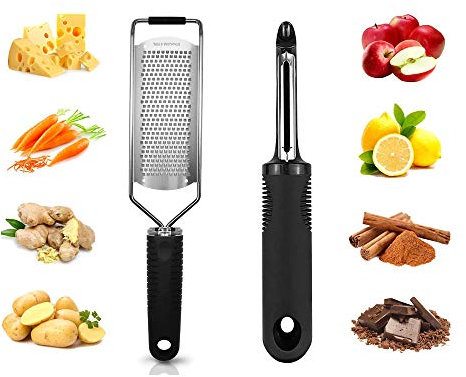 Grattugia FormaggioPelapatate Professionale, Y Pela Patate Acciaio Inox Manuale Grattuggia Good Grips Agrumi Frutta Neonato Grattuggia Limone Acciaio Sbuccia Cetriolo, Pela Carote[Abito nero 2 pezzi]
