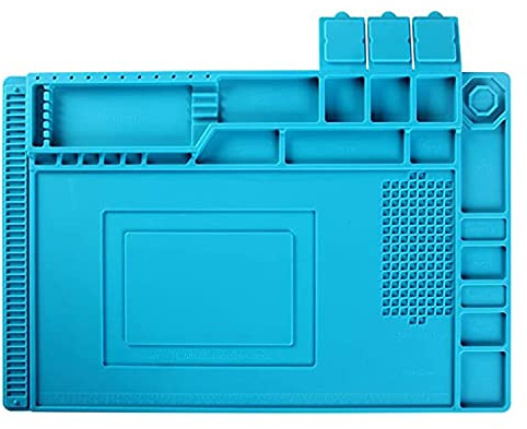 ebuyerfix Anti-Static Soldering Mat Station 500℃ Heat-Resistant Magnetic Multi-Purpose Electronics DIY Repair Silicone Work Pad for Soldering Brazing Iron Phone Watch Computer, Blue 45x30cm