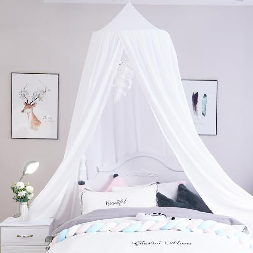 Extra großes Kinderbetthimmel für Mädchen und Jungen, Schlafzimmer, Dekoration, Kinderbett, hängendes Licht, blockierende Leseecke (reinweiß)