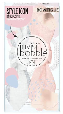 Invisibobble Bowtique elastici per capelli bianca e rosa x2I Fiocchi capelli bambina e donna con elastici spirale I Fiocchi per capelli in edizione limitata