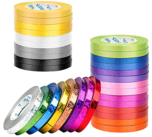 32 Rollen Ringelband-Set, metallisches Ballonband, Weihnachtsbänder für Geschenkverpackungen, gekräuselte Ballonschnur für Geschenkverpackungen,(20 Farben, 10 m/Rolle)