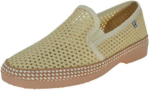 Calzados Romero JAVER - Zapatilla Cerrada en Doble Rejilla Algodón para Hombre - Plantilla Esparto - Piso de Goma - Para Calle. BEIG talla 43