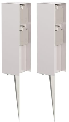 ledscom.de 2 pzas Toma de jardín Pilar POMI con Pica de Tierra para Exteriores, IP44, 2 vías, Acero Inoxidable, Cuadrado, 23cm