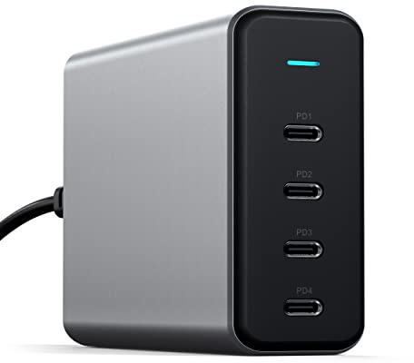 SATECHI 165W Chargeur USB C GaN, Chargeur Rapide avec 4 Ports USB-C, Station de Charge Rapide Intelligente et Sûre pour MacBook Air & Pro M5 M4, iPad, iPhone, Android, PC Portable et Plus
