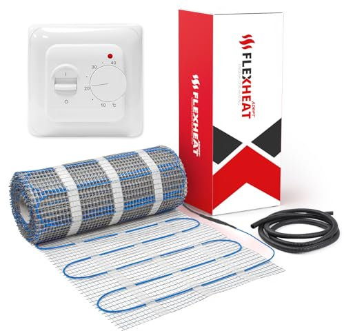 Adept Premium Electric Underfloor Heating Mat Kit 200W per m² with Self Adhesive Backing for Under Tile or Stone Floors - 2m2 Kit - Manual Dial Thermostat
