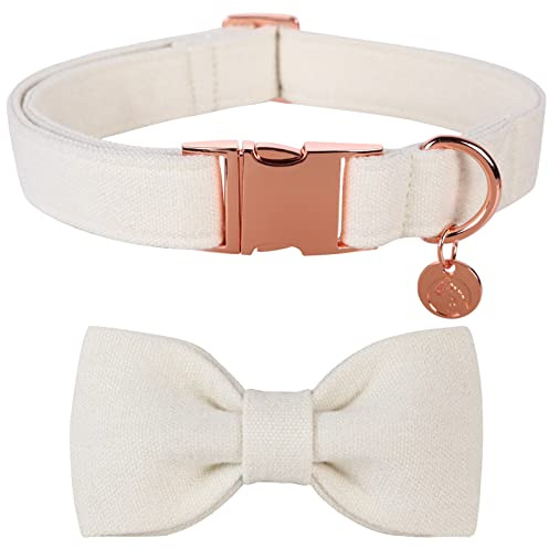 DOGWONG Hundehalsband mit Abnehmbarer Fliege, Weiß Haustierhalsband Hundefliege Geschenk für Mädchen oder Jungen Hunde, Bequeme verstellbares Hundehalsband für kleine mittelgroße Hunde