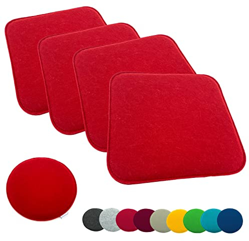 heimtexland ® 4er Pack Sitzkissen Filz Stuhlkissen Bodenkissen Polster Stuhlauflage Indoor Outdoor Kissen eckig Typ631 Filzkissen rot 35x35 cm 4 Stück