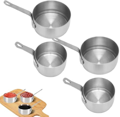 4 PCS Mini Stainless Steel Condiment Sauce Cups, Mini Saucepan Sauce Pot with Handle Condiment Juice Sauce Container Butter Melting Pot for Banquet Outdoor Picnic