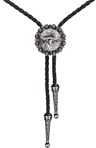 DELIGUO Bolo-Krawatte Für Herren – Rinderkopf-Lederseil-Krawatte, Vintage-Hemdkette, Herren- Und Damenanzug, Hemd-Accessoires, Smoking-All-Match-Stil, Halskette, Antikes Silber, Einheitsgröße