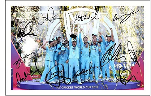England Cricket ODI One Day 2019 World Cup Winners Team Squad Multi Signed 12x8 Inch Photo Print With Pre Printed Signature Autograph Gift Wall Art, Artwork