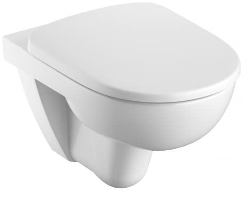 VBChome Hänge-WC Weiß Oval Spülrandloses aus Keramik mit Toilettendeckel WC-Sitz aus Duroplast Absenkautomatik Rimless Tiefspüler Toilette Wand WC Wand-WC-Set