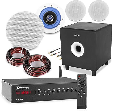 Power Dynamics Smart WiFi Ceiling Speaker System with 8 Subwoofer, Wireless Bluetooth Home Audio Kit, 4x ESCS5 Speakers for Home Theatre and Multi Room Entertainment