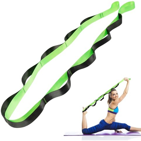 flintronic Cintura elastica per yoga, con 12 passanti, per pilates, danza e ginnastica, per migliorare la flessibilità (verde)