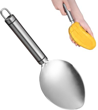 Alipis Mango Prep Tools, Stainless Steel Mango Slicer Spoon with Non-slip Handle, Fruits Divider Mango Cutter Mango Pitting Tool Pratical Kitchen Gadget with Hanging Ring