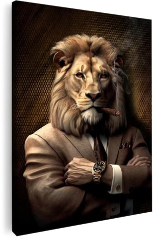 Artmazing | Löwe Bild von Welt | Modern | S-Art | Löwenbilder | Coole Bilder | Wandbild Deko XXL | Leinwand | Hochkant | Buntes Poster für Wand