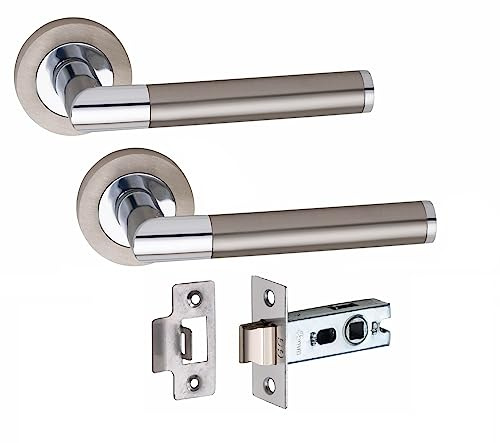Golden Grace Mitred Door, Duo Finish Satin Nickel Polished Chrome, 1 Pair | Supplied with a 2.5-inch tubular latch and 52mm round rose, offering a durable metal build tested for high-traffic rooms.