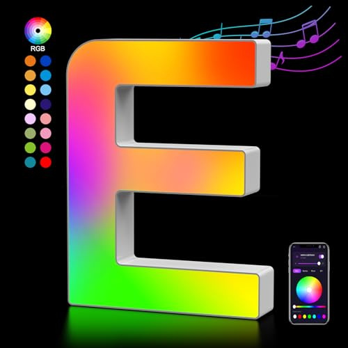 LED Buchstaben Lichter Alphabet, Led Leuchtbuchstabe Farblich Veränderbar mit USB-Netzteil, APP-Kontrolle, Dimmbar, Dekoration für Geburtstag Weihnachten Hochzeit Party Muttertag - Buchstaben E