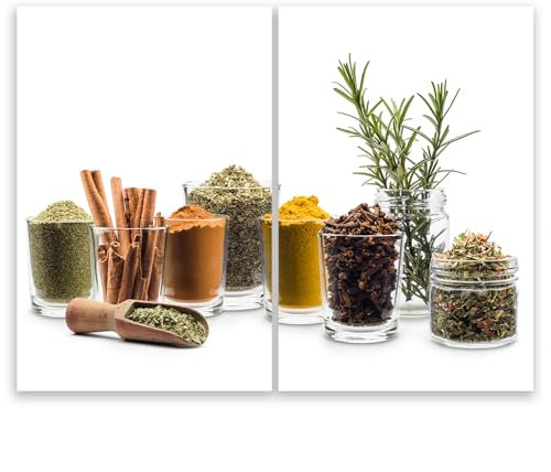 SMTDeco Herdabdeckplatte 2×35×52 cm – Mehr Arbeitsfläche, Spritzschutz & Schneidebrett – ESG Glas, kratzfest – für Induktion/Ceranfeld – 2-teilig, Motiv Kräuter Glas Grün
