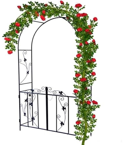 Metal Garden Arch with Gate Arched Top Garden Arbor with Gate Outdoor Metal Garden Arbor Decorative Steel Garden Trellis Arch Stand for Lawn Patio Wedding Bridal Party Decoration