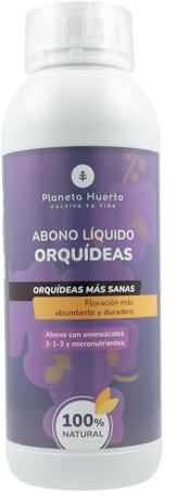 PLANETA HUERTO | Engrais liquide pour orchidées 1 litre – Engrais liquide biologique aux acides aminés et NPK 3-1-3 pour une floraison prolongée et une croissance saine des orchidées