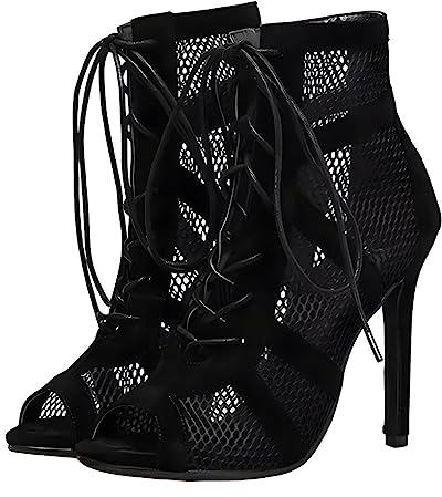 osiuujkw Sandali alla Moda con Tacco Alto per Le Donne Sandali da Donna in Pelle Flessibile Eleganti e Traspiranti Stivali da Ballo, Nero, Quaranta
