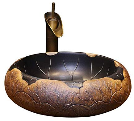 Keramikwaschbecken, Naturstein, oval, versenkt, Lotusblatt, Klassische Kunst, Aufsatzwaschbecken, chinesisches Retro-Keramikwaschbecken, rund