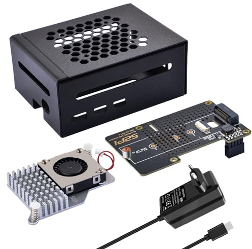 GeeekPi Metal Gehäuse für Raspberry Pi 5,mit Official Active Cooler,N04 M.2 NVMe SSD PCIe Peripheral Board und 27W USB C Netzteil für Raspberry Pi 5 4GB/8GB/16GB