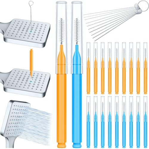 Brosse de nettoyage pour pommeau de douche de tailles multiples pour buse à petit trou (bleu orange)