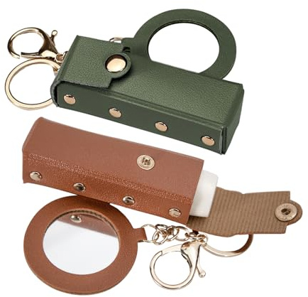 LELE LIFE 2 Pack Lipstick Holder Keychain with Mirror, Leather Lipstick Case Lip Balm Holder, Portable Lip Gloss Organizer Bag with Clip for Travel (Green + Brown)