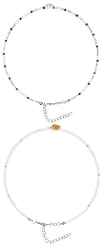 Qaziuy 2 Stück Boho Choker Halskette,Natürliche Muschelkette Kurze Perle Halsketten Muschelkette Weiß Sommer Strand Schmuck für Frauen und Mädchen