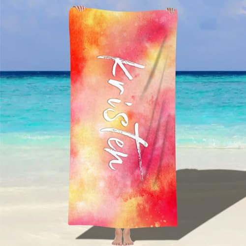Jodimitty Mikrofaser Strandtuch Personalisiert Name für Erwachsene Kinder, Sandfrei Schnelltrocknend Leicht, für Strand Pool Bad Familienfeiern Partygeschenke, 120/152/180cm (Krawattenfärbung 1)