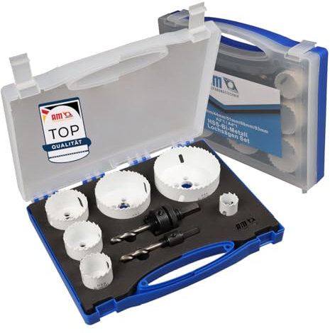 AM-Zerspanungstechnik Bi-Metall Lochsägen Set | Professionelles Lochsäge Set in Größen Ø22-83mm | Lochsäge für Holz, Rigips, Kunststoff, Edelstahl- & Spanplatten