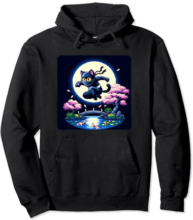 Gato Pixelado Ninja Maniobras a través de la noche iluminada por la luna. Traje Sudadera con Capucha