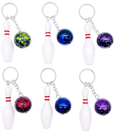 JZK 6x Mini Bowling Pin Keychains - Bowling Ball Keyring, Novelty Fun Gift Idea, Party Favours Decorations, Game Prize
