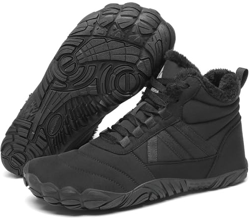 Mishansha Chaussures Hiver Homme Femme Chaussures Minimalistes Confortables Botte Hiver Antidérapantes Bottes de Neige Souple Bottines Barefoot avec Chaude Doublure, Noir 43EU