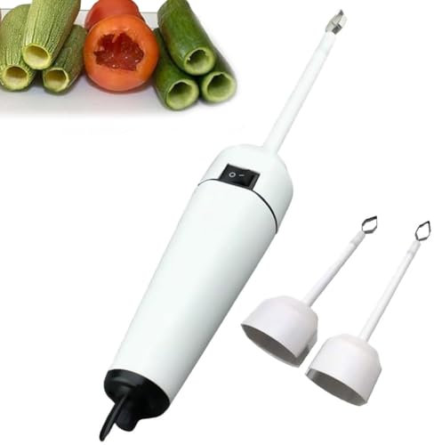 YHUEGH Elektrischer Gemüseentkerner, tragbarer Zucchini-Entkerner mit 2 Schneidköpfen, 30 W einstellbare Geschwindigkeit, Obstkernentferner, Edelstahl-Gemüse-Entkerner für die Küche