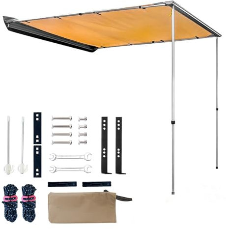LXRHLIKG Vehicle Awning, Aluminium Rooftop Pull Out Retractable Waterproof Side Car Awning for SUV/Truck/Van(160 * 250cm/5.2 * 8.2ft)