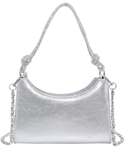 Milisente Clutch Bags for Women Glitter Evening Rhinestone Shoulder Handbag | For Wedding Party Prom Dinner, Metallic Crescent, Crystal Crossbody Chain Hobo, Zipper Closure(Black)