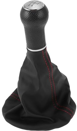 Partuto Perilla De Cambio De Marchas Para Volkswagen Polo 6N 96-01 1 Pc | Negro, Rojo, Plateado, Plástico, Cuero Sintético, Para Vw Polo Classic 6N2 1996-2001, Incluye Cubierta De Palanca De Cambios