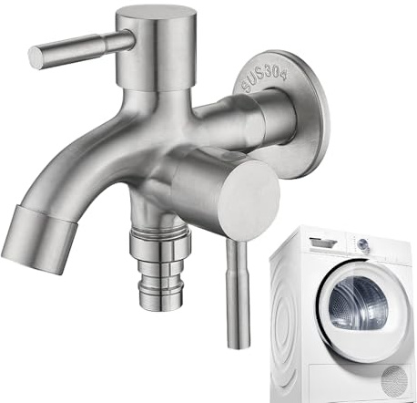 Rubinetto da giardino a doppia uscita | Rubinetto in acciaio inox per esterni da giardino a doppia uscita, robusto rubinetto da giardino a 2 vie per tubi 'acqua