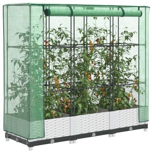 Homgoday Hochbett mit Abdeckung für Gewächshaus in Rattan-Optik, 120 x 40 x 123 cm, Gartenmöbel für den Außenbereich, Pflanzgefäß mit Gitter für den Garten, STYLE4015839
