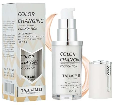 Foundation Color Changing, SPF 15 Farbwechsel Grundierung, 40ml Flawless Color Changing Foundation, Lang Anhaltender Feuchtigkeitsspendende, Concealer, Erstellen Sie Eine Natürliche Foundation Make Up