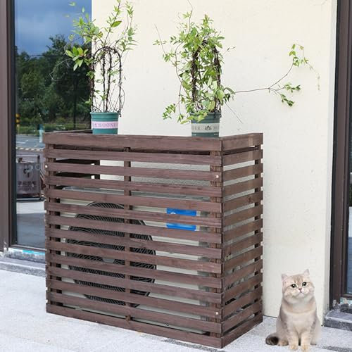 3 Paneele, Holzzaun für Hof, Außenzaunpaneele mit Terrassengitterplatten, kein Graben, freistehender Zaun zum Verstecken von Außenklimaanlage und Mülltrennung, bräunlich, 4 Seiten, 105 x 45 x 95 cm