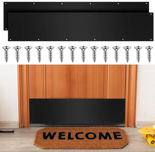 Dunzy 20,3 x 91,4 cm Türtrittblech für Außentüren, geeignet für 91,4 cm große Türen, Aluminium-Trittplatten mit Schrauben für Holz, Metall, Innen- und Außenbereich, kratzfester Türschutz (Schwarz, 2