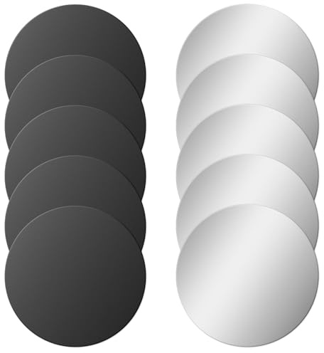 JJUNW 10 Stück Metallplatte für Magnete 4 cm Metallplättchen Selbstklebend | Runden Dünn Metallscheiben Schwarz und Silber Metall Platte für Magnet kfz handyhalterung Auto Zubehör