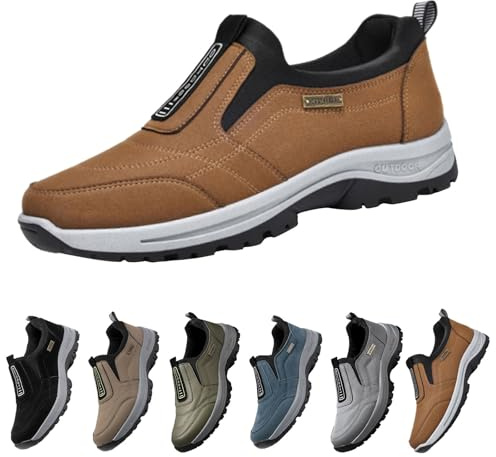 LinRim Chaussures pour homme - Baskets à enfiler - En daim - Respirantes - Sans lacets - Antidérapantes - Confortables - Pour l'extérieur - Pour le fitness - Pointure EU 39, marron, 42 EU